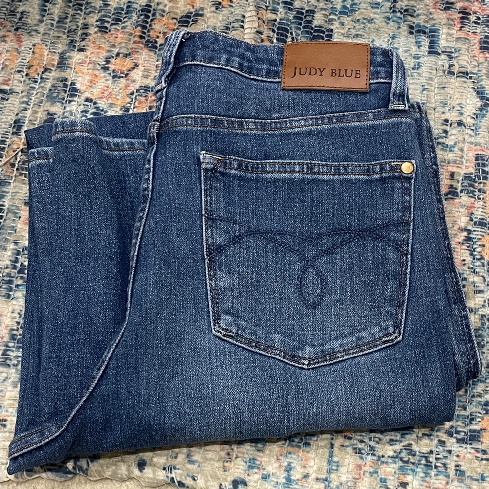 Judy Blue High Rise Tummy Control Retro Wide Leg Dark Denim Blue Jeans